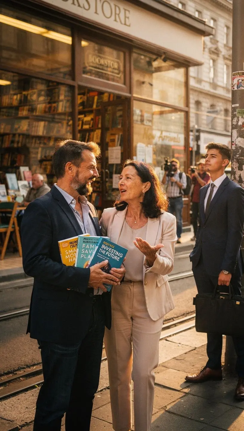 Pénzügyi tervezés szakkönyvek egy asztalon, mellettük jegyzetek és tollak.